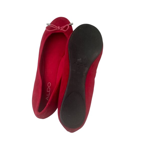 ALDO Red Bow Faux Suede Ballet Flats Size 38 - Picture 4 of 5